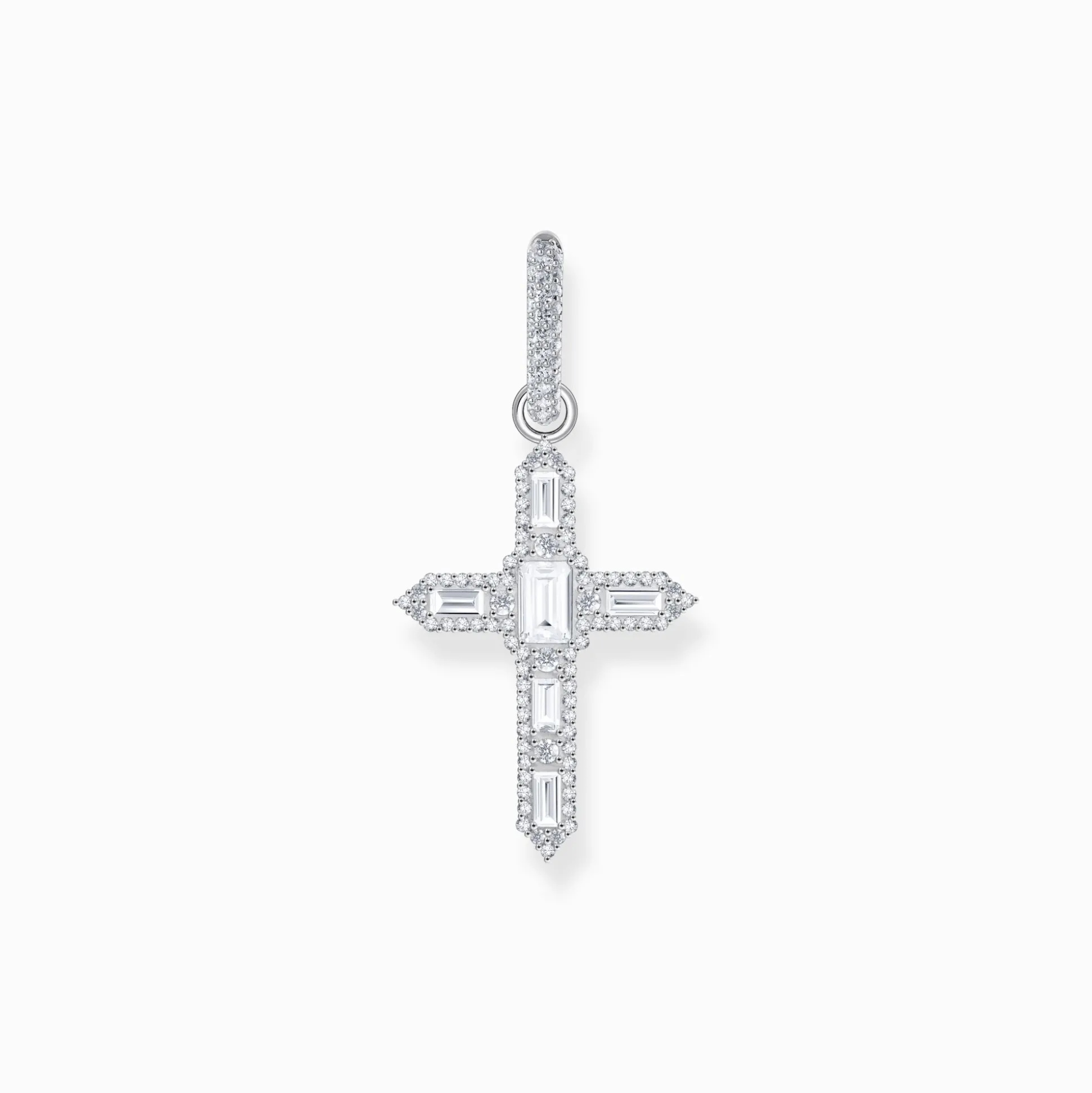 Flash Sale Boucle d'oreille croix en argent avec zircon blanc Femme Créoles|Argent 925