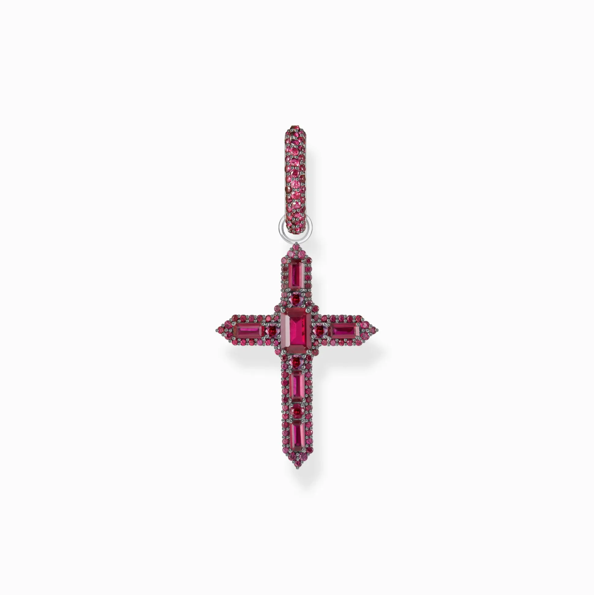 Clearance Boucle d'oreille simple croix noircie en argent avec pierres rouges rubis Femme Créoles|Argent 925