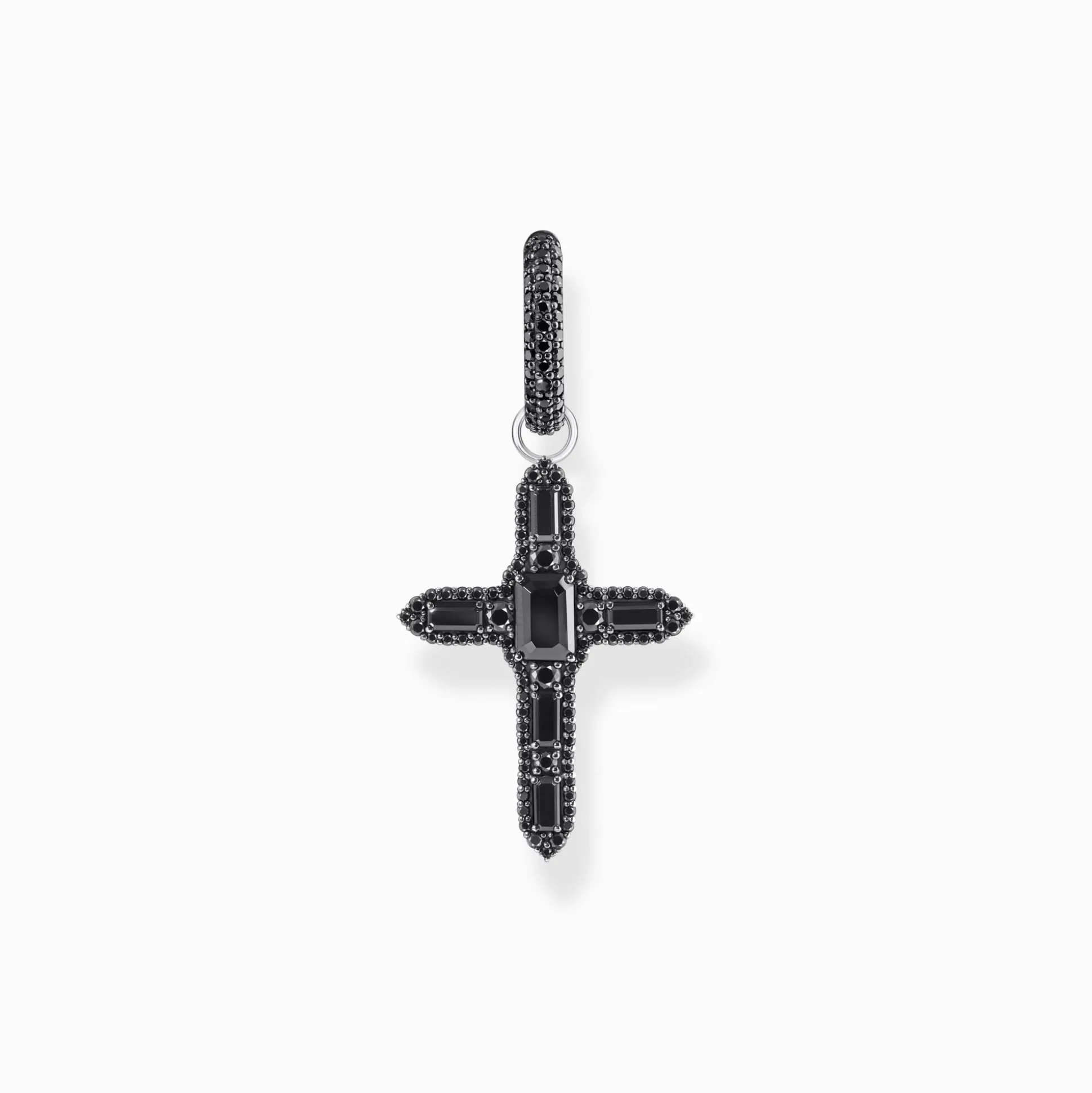 Store Boucle d'oreille simple croix noircie en argent avec zircon noir Femme Créoles|Argent 925