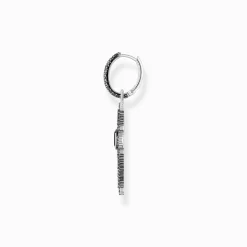 Store Boucle d'oreille simple croix noircie en argent avec zircon noir Femme Créoles|Argent 925