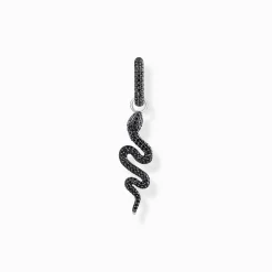 Shop Boucle d'oreille simple en argent serpent noirci avec zircon noir Femme Créoles|Argent 925