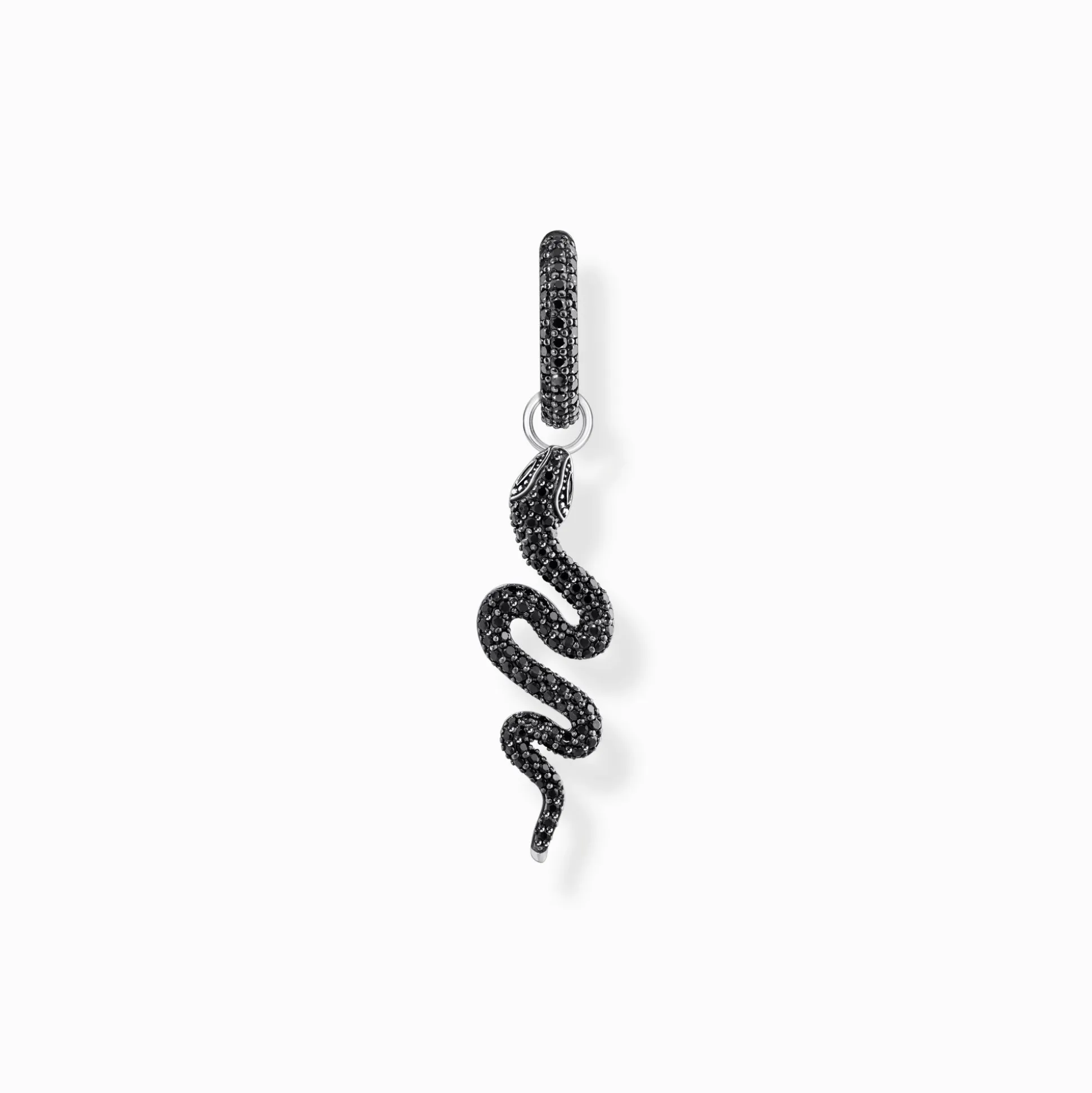 Shop Boucle d'oreille simple en argent serpent noirci avec zircon noir Femme Créoles|Argent 925