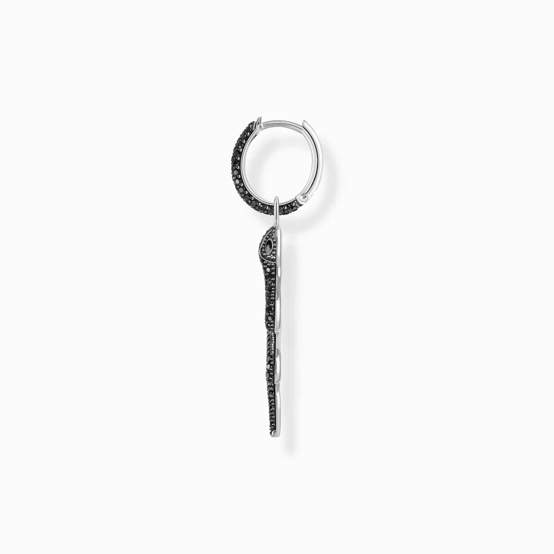 Shop Boucle d'oreille simple en argent serpent noirci avec zircon noir Femme Créoles|Argent 925