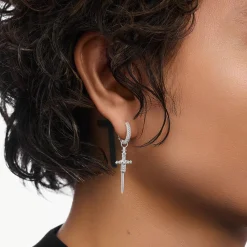 Cheap Boucle d'oreille simple en argent avec épée et pierres blanches Femme Créoles|Clous D’oreilles & Créoles