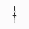New Boucle d'oreille simple en argent noirci avec épée et pierres noires Femme Créoles|Argent 925