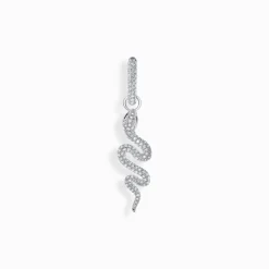 Online Boucle d'oreille simple serpent en argent avec pierres blanches Femme Créoles|Argent 925