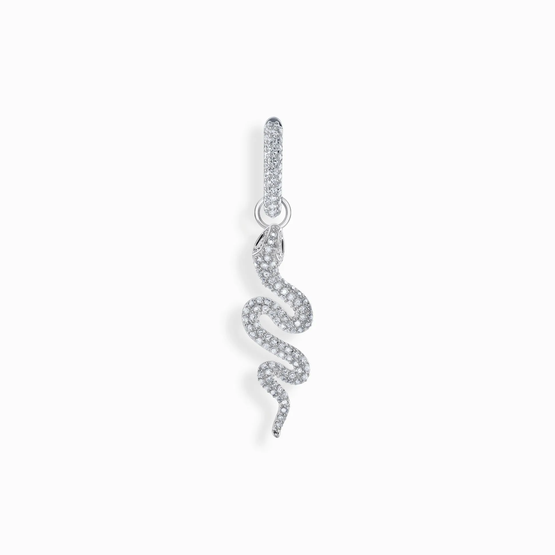 Online Boucle d'oreille simple serpent en argent avec pierres blanches Femme Créoles|Argent 925