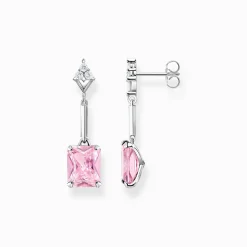 Cheap Boucles d'oreilles avec pierres roses et blanches argent Femme Boucles D'oreilles