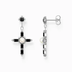 Best Boucles d'oreilles Croix Cross Romance noir argent Femme Boucles D'oreilles|Argent 925