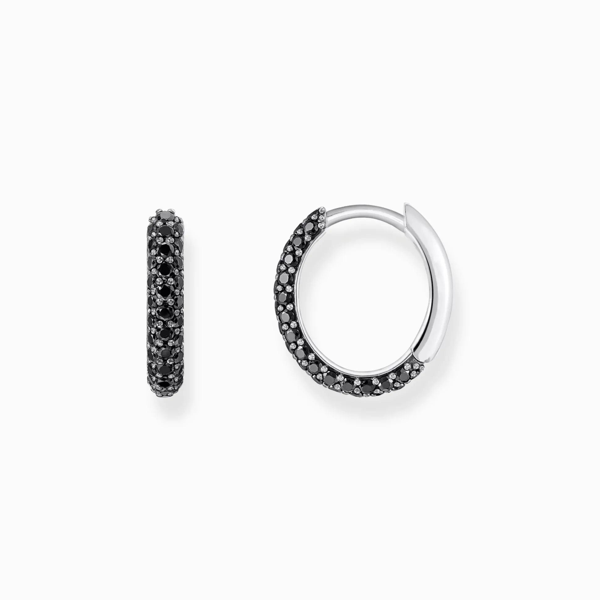 Cheap Boucles d'oreilles en argent avec pavé de zirconium noir Femme Créoles|Argent 925