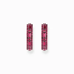Sale Boucles d'oreilles en argent noirci avec pierres rouges rubis Femme Créoles|Argent 925