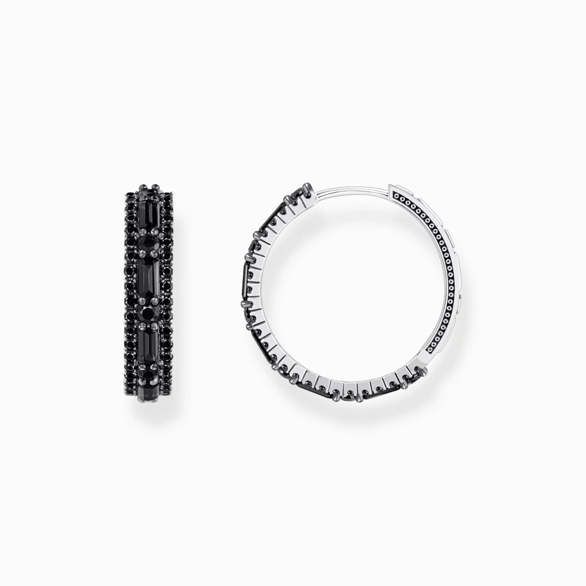 Cheap Boucles d'oreilles en argent noirci avec zircon noir Femme Créoles|Argent 925