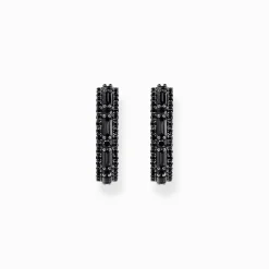 Cheap Boucles d'oreilles en argent noirci avec zircon noir Femme Créoles|Argent 925