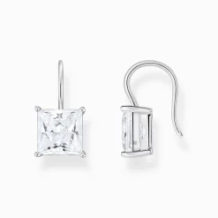 Best Sale Boucles d'oreilles en argent avec pendentif carré et zircon blanc Femme Boucles D'oreilles|Argent 925