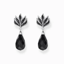 Online Boucles d'oreilles en argent noirci avec obsidienne en forme de goutte Femme Boucles D'oreilles|Argent 925