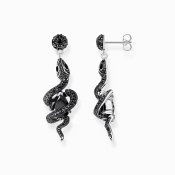 Fashion Boucles d'oreilles en argent noirci avec pendentif serpent et zircone Femme Boucles D'oreilles|Argent 925