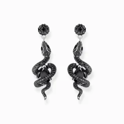 Fashion Boucles d'oreilles en argent noirci avec pendentif serpent et zircone Femme Boucles D'oreilles|Argent 925