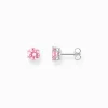 New Boucles d'oreilles en argent avec gros zircon rose Femme Clous D'oreilles