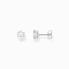 Store Boucles d'oreilles en argent avec zircon blanc en taille brillant Femme Clous D'oreilles