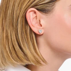 Cheap Boucles d'oreilles en argent en forme de cœur avec zircon blanc Femme Clous D'oreilles|Argent 925
