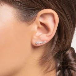 Clearance Boucles d'oreilles grimpante perles argent Femme Clous D'oreilles