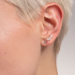 Hot Boucles d'oreilles grimpante pierres blanches argent Femme Clous D'oreilles