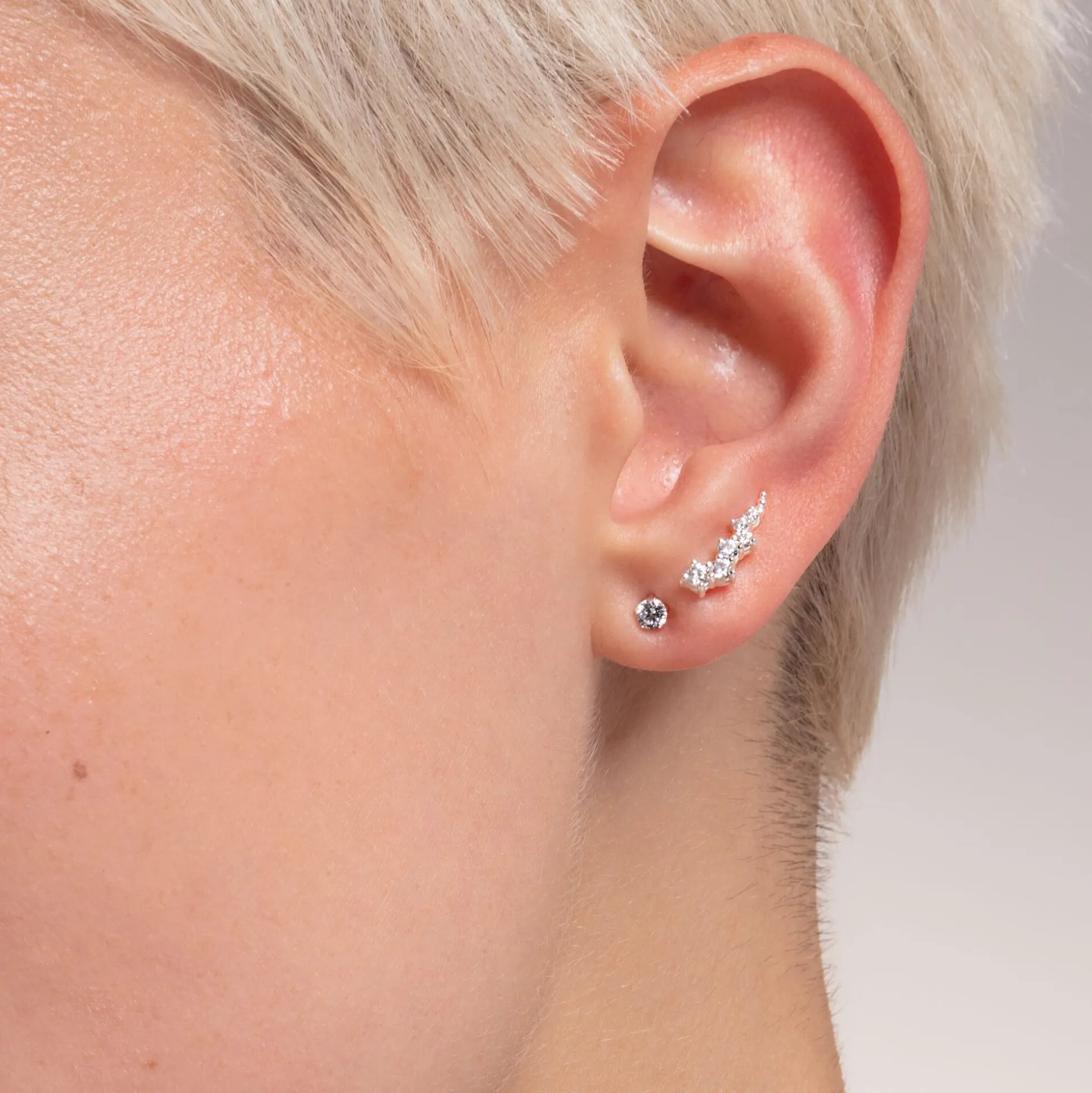 Hot Boucles d'oreilles grimpante pierres blanches argent Femme Clous D'oreilles