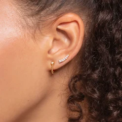 Store Boucles d'oreilles grimpante blanche pierres or Femme Clous D'oreilles