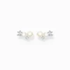 Fashion Boucles d'oreilles grimpante perles avec pierres blanches argent Femme Boucles D'oreilles|Clous D'oreilles
