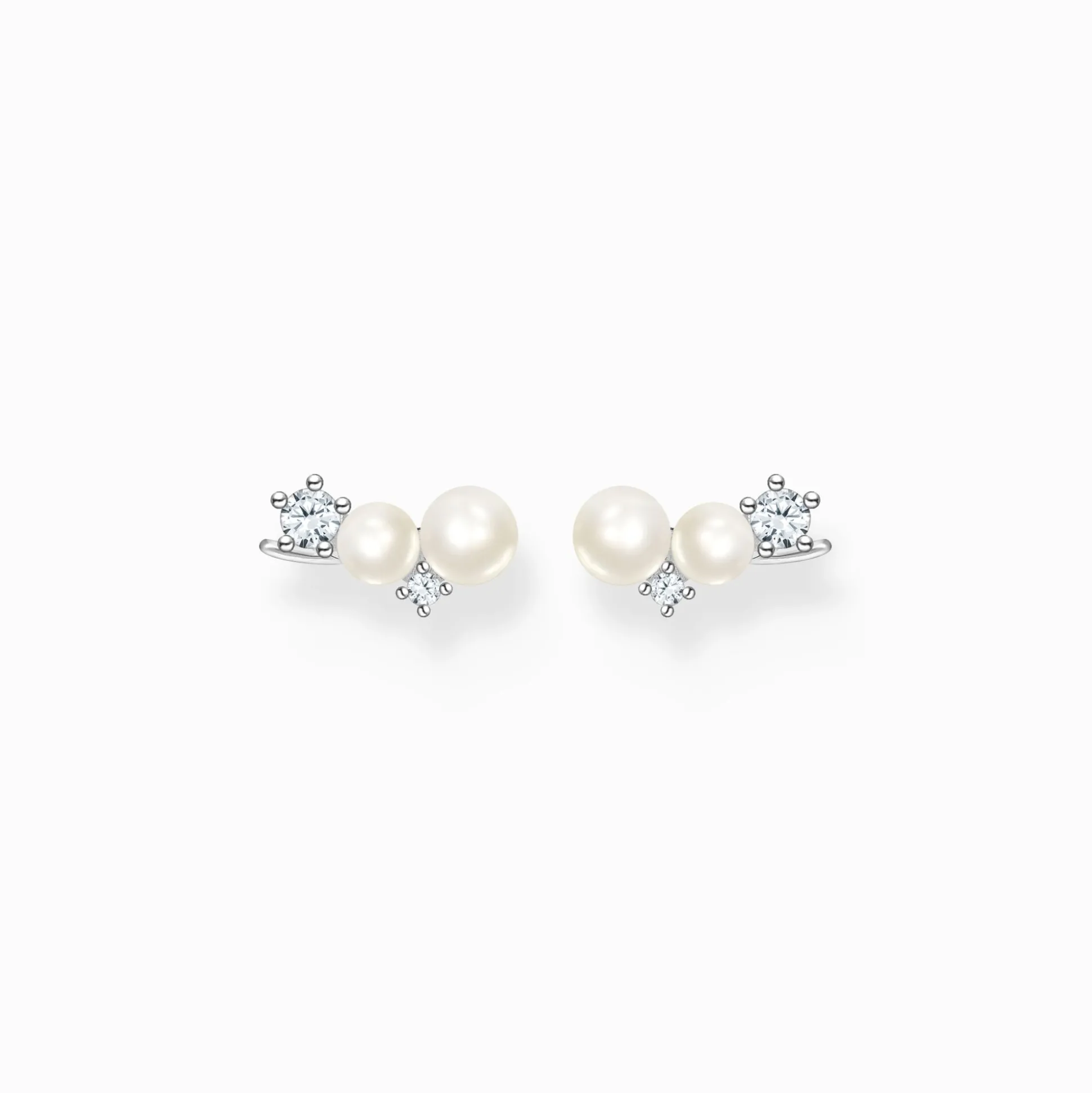 Fashion Boucles d'oreilles grimpante perles avec pierres blanches argent Femme Boucles D'oreilles|Clous D'oreilles