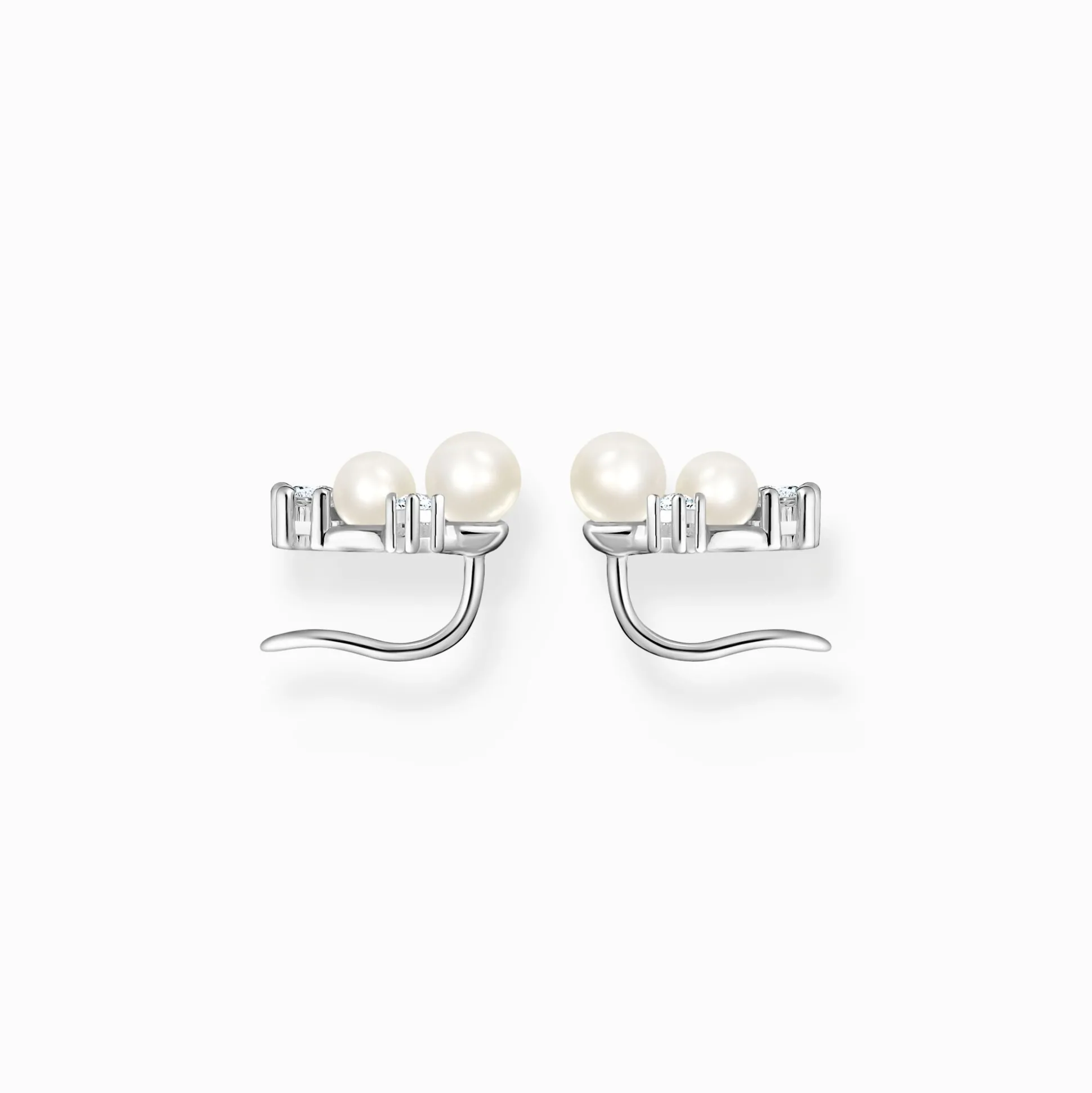 Fashion Boucles d'oreilles grimpante perles avec pierres blanches argent Femme Boucles D'oreilles|Clous D'oreilles