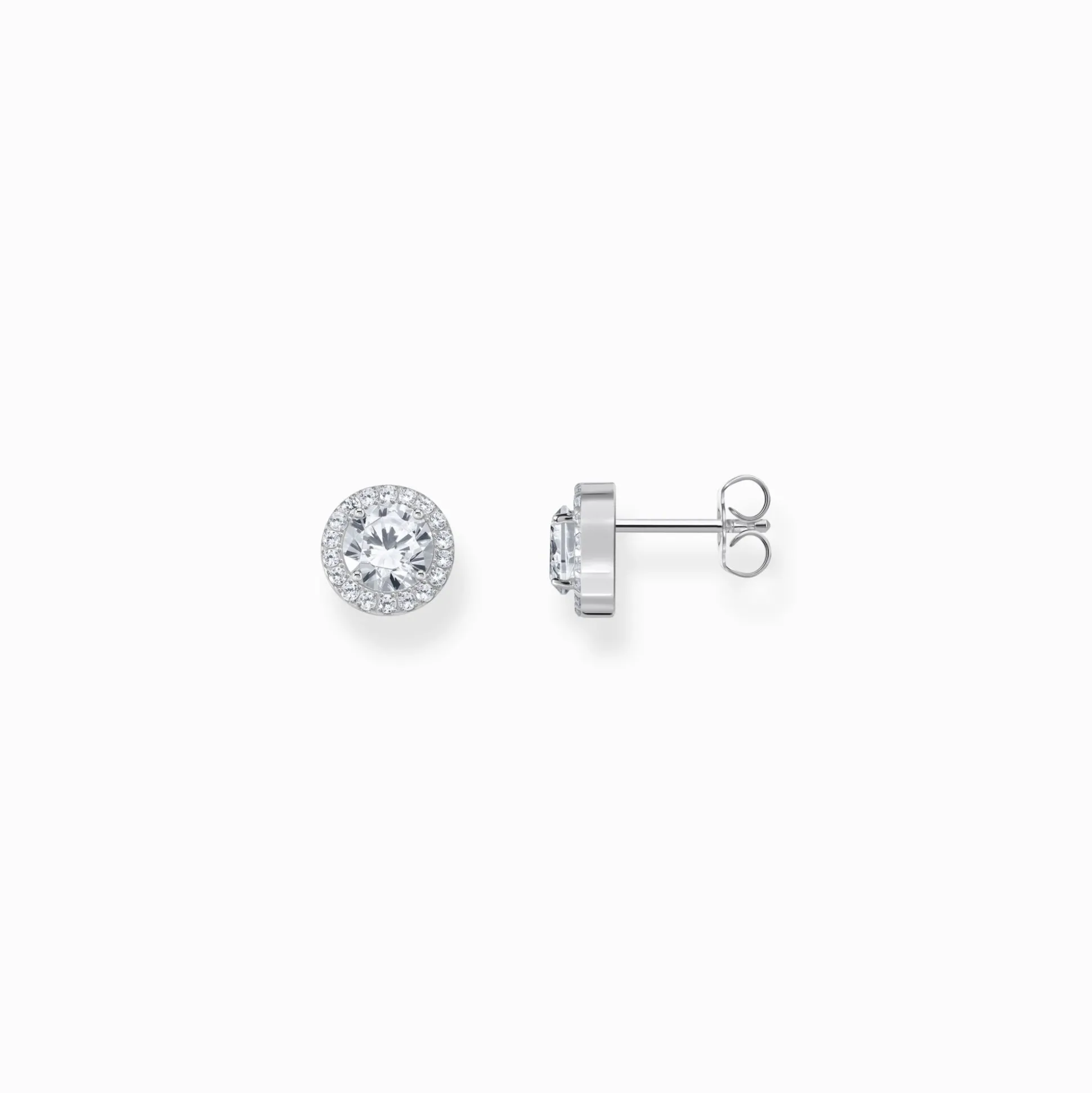 Outlet Boucles d'oreilles halo en argent avec zircon blanc en taille brillant Femme Clous D'oreilles|Argent 925
