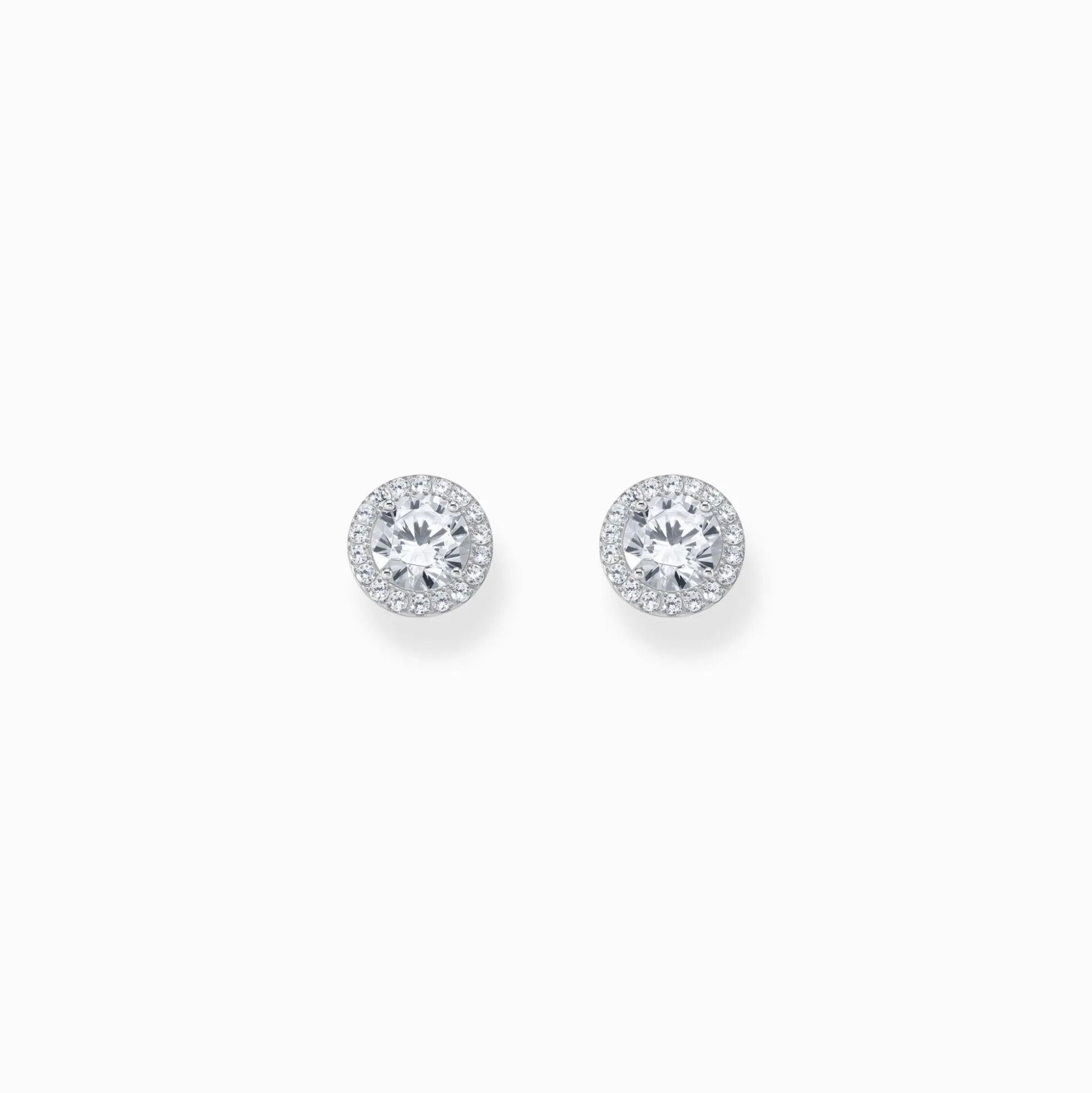 Outlet Boucles d'oreilles halo en argent avec zircon blanc en taille brillant Femme Clous D'oreilles|Argent 925