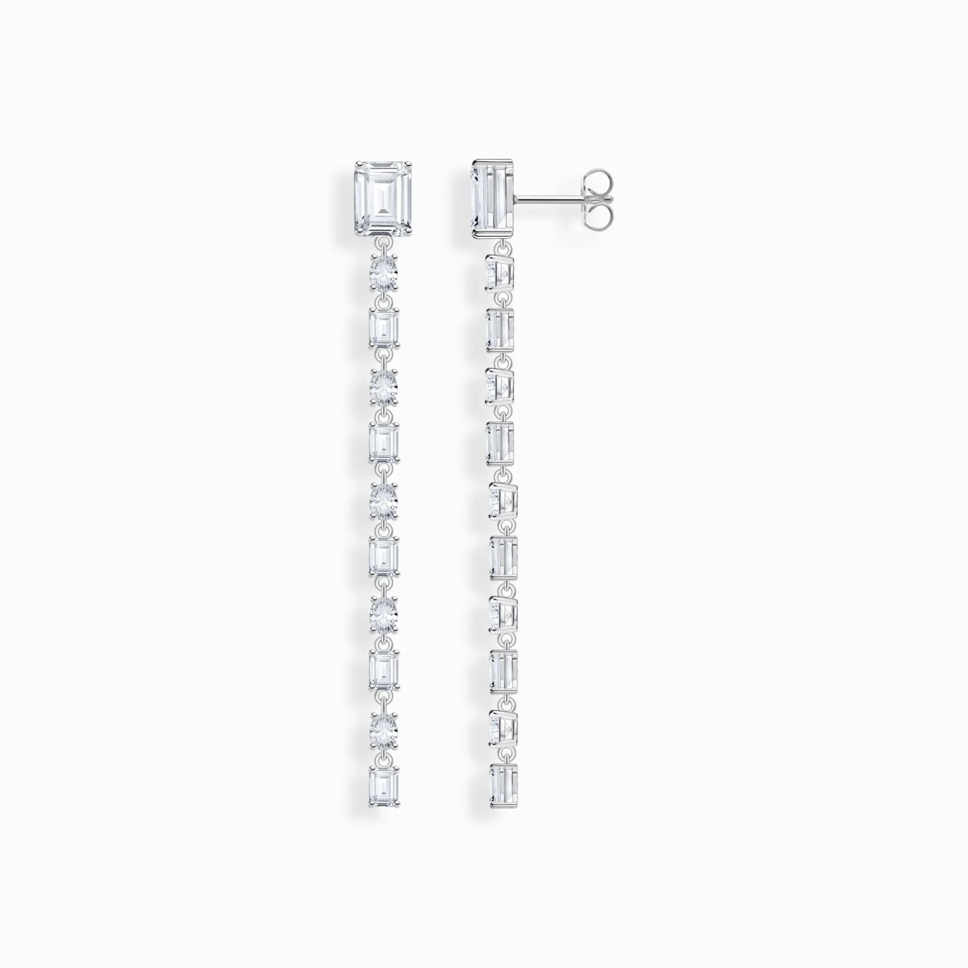 Online Boucles d'oreilles longues en argent avec zircon blanc Femme Boucles D'oreilles|Argent 925