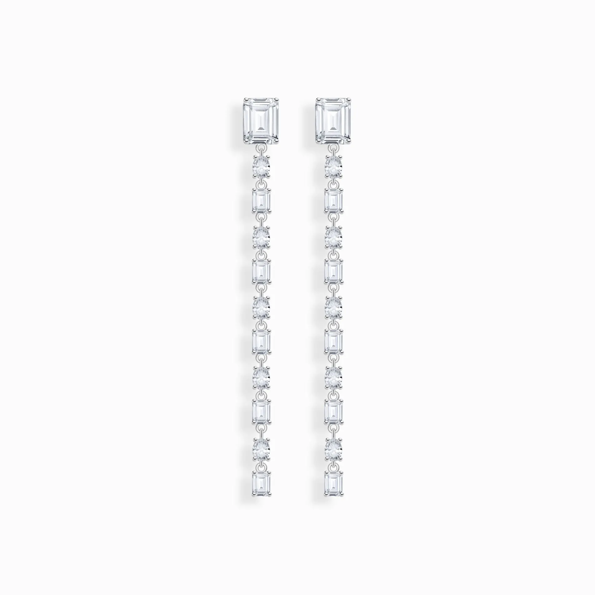Online Boucles d'oreilles longues en argent avec zircon blanc Femme Boucles D'oreilles|Argent 925
