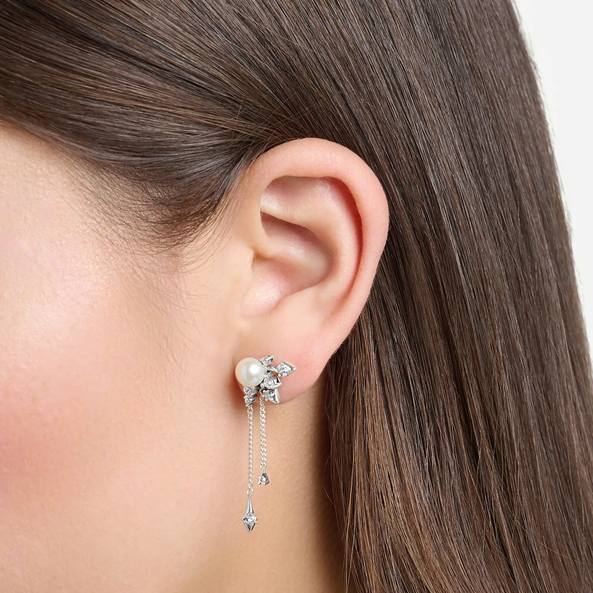 Store Boucles d'oreilles perle avec rayons de soleil hivernaux argentés Femme Boucles D'oreilles|Argent 925