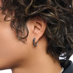 Outlet Boucles d'oreilles serpent noirci en argent avec zircon noir Femme Créoles|Argent 925