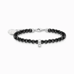 Discount Bracelet à Charms, Beads noirs et argent Femme Charm Bracelets|Charm Bracelets
