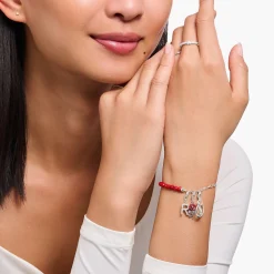 Sale Bracelet à Charms, Beads rouges et maillons en argent Femme Charm Bracelets|Charm Bracelets