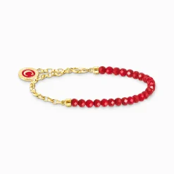 Cheap Bracelet à Charms, Beads rouges et maillons plaqués or Femme Charm Bracelets|Charm Bracelets
