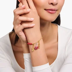 Cheap Bracelet à Charms, Beads rouges et maillons plaqués or Femme Charm Bracelets|Charm Bracelets