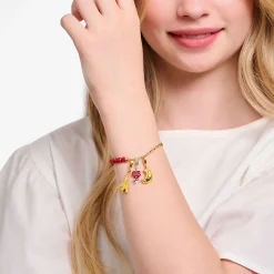 Cheap Bracelet à Charms, Beads rouges et maillons plaqués or Femme Charm Bracelets|Charm Bracelets