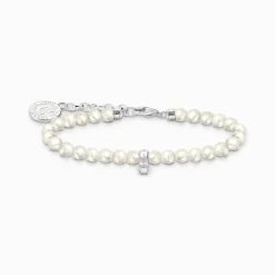 Cheap Bracelet à Charms, perles blanches et argent Femme Charm Bracelets|Charm Bracelets