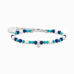 Sale Bracelet à Charms, perles blanches, Beads bleues et argent Femme Charm Bracelets|Charm Bracelets