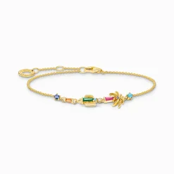 Sale Bracelet arborant un palmier, un cactus et des gemmes multicolores doré Femme Bracelets|Placage Or 18 Carats - Argent 925