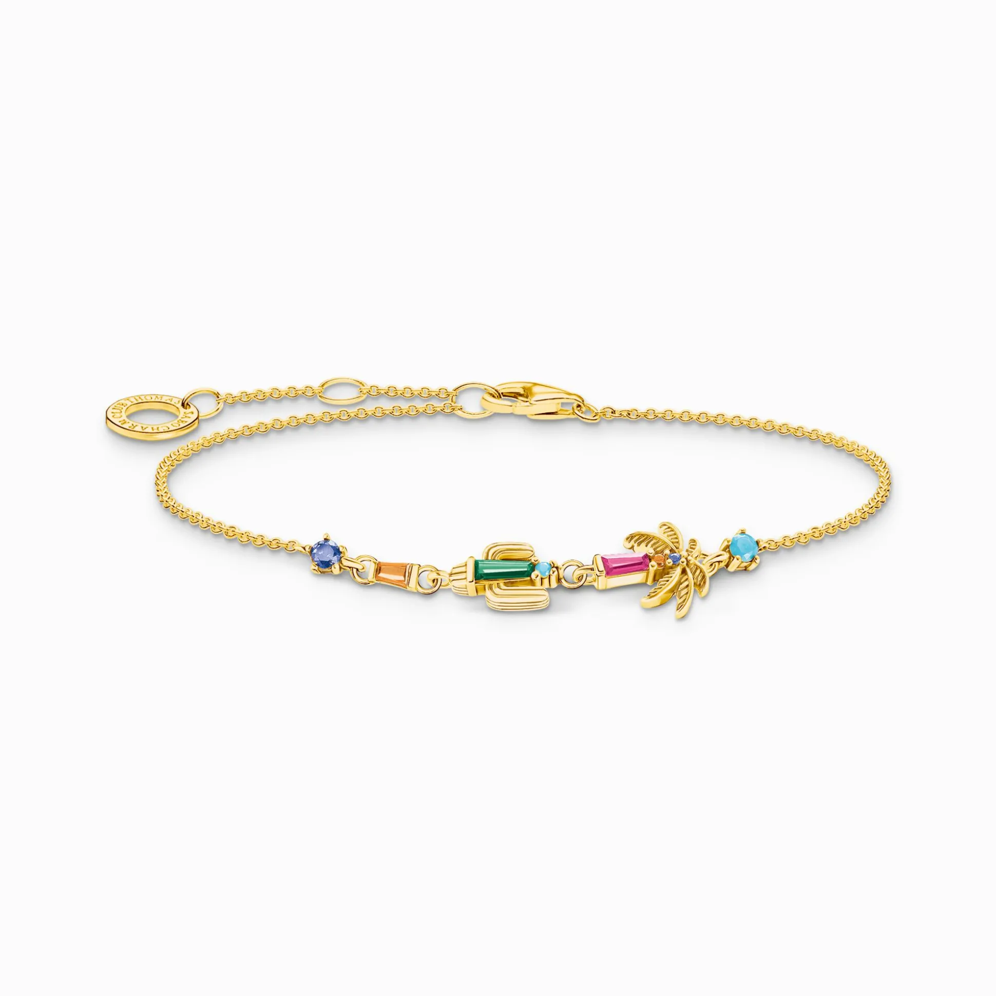 Sale Bracelet arborant un palmier, un cactus et des gemmes multicolores doré Femme Bracelets|Placage Or 18 Carats - Argent 925