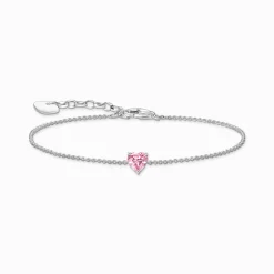 New Bracelet avec cœur en zircone rose, argent Femme Bracelets|Argent 925