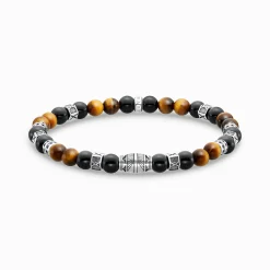 Store Bracelet avec noires beads de onyx et oeil-de-tigre beads argent Femme Bracelets|Bracelets