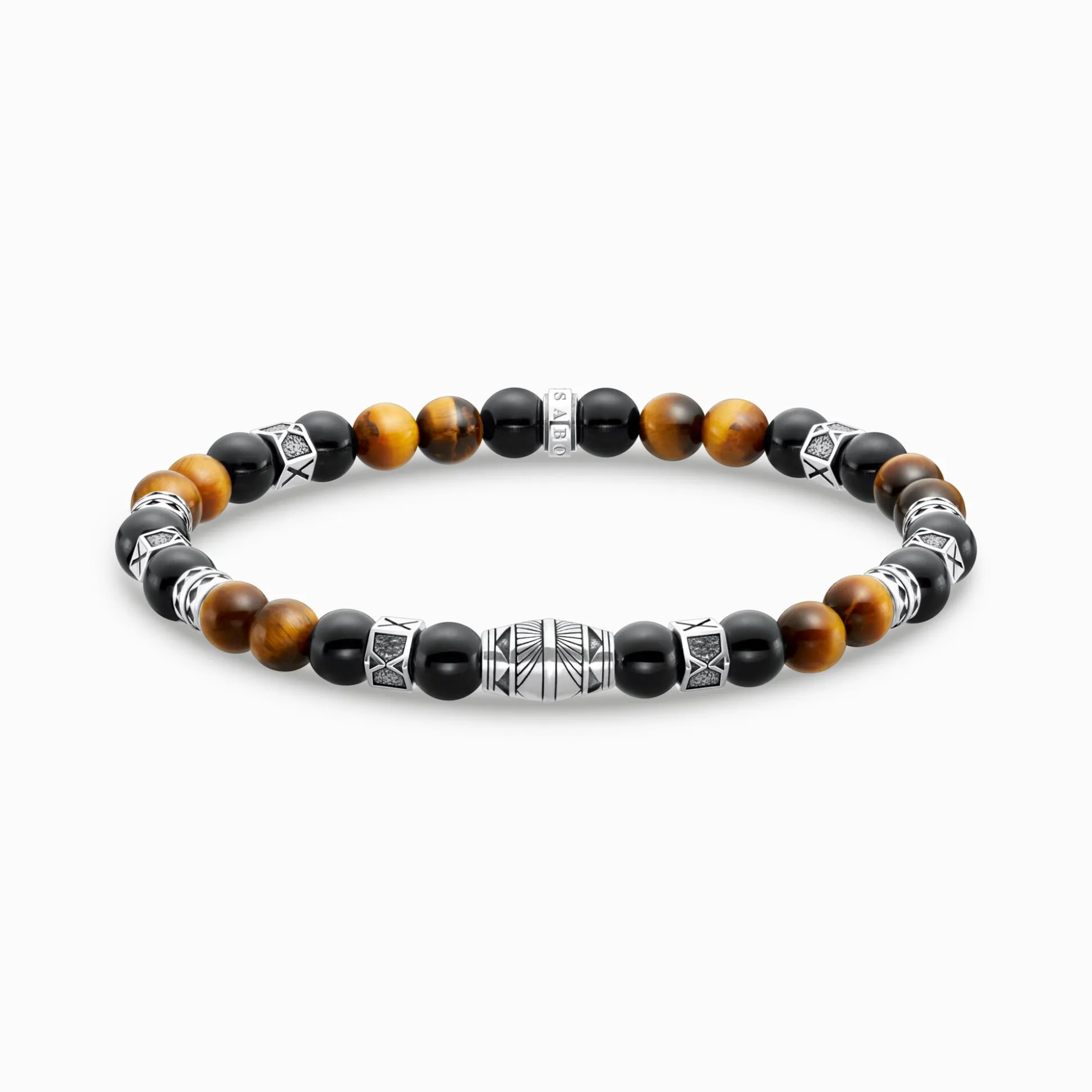 Store Bracelet avec noires beads de onyx et oeil-de-tigre beads argent Femme Bracelets|Bracelets