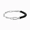 Clearance Bracelet avec noires beads de onyx et liens argent Femme Bracelets|Bracelets